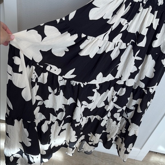 Anthropologie Black and Ivory Floral Print  Maxi Dress with Open Low Back - Picture 6 of 14